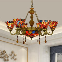 7 Lights Cone Hanging Tiffany Stained Glass Chandelier - Rebooters