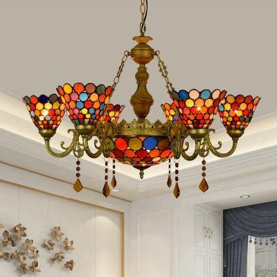 7 Lights Cone Hanging Tiffany Stained Glass Chandelier - Rebooters