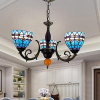 3 Lights Bowl-Shaped Hanging Light Tiffany Stained Glass Chandelier for Living Room - Rebooters