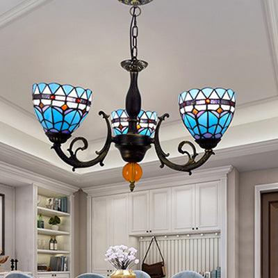 3 Lights Bowl-Shaped Hanging Light Tiffany Stained Glass Chandelier for Living Room - Rebooters