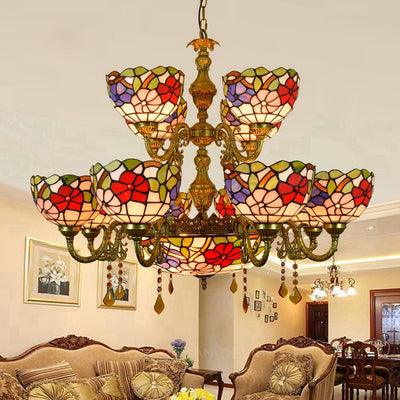 15 Lights Dome Shade Tiffany Stained Glass Chandelier Dining Room - Rebooters