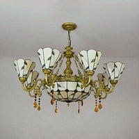 9 Lights Hanging Light Industrial Vintage Stained Glass Chandelier - Rebooters