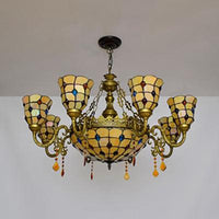8 Arms Bell Suspension Light Rustic Stained Glass Chandelier Light for Villa - Rebooters