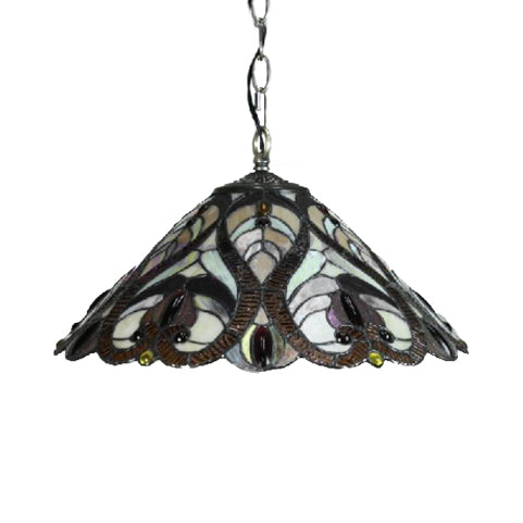 1 Light Cone Suspension Light Victorian Style Art Glass Hanging Ceiling Light in Brown and White - Rebooters