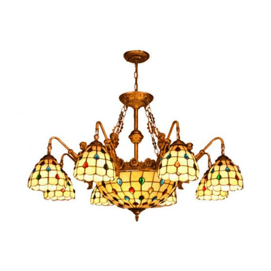 Beige Domed Chandelier Lamp Tiffany 15 Lights Hanging Light - Rebooters
