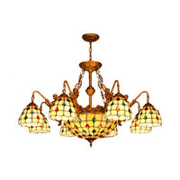 Beige Domed Chandelier Lamp Tiffany 15 Lights Hanging Light - Rebooters