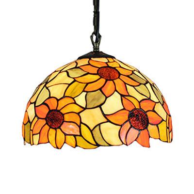 12"/16" Wide Domed Hanging Lamp Tiffany-Style Sunflower Light - Rebooters