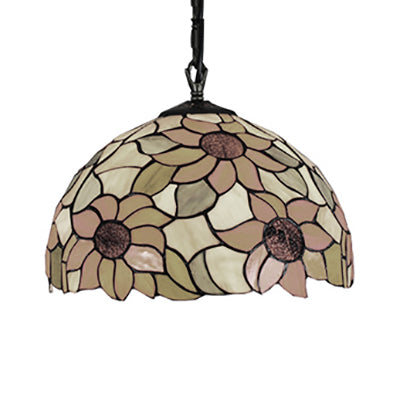 12"/16" Wide Domed Hanging Lamp Tiffany-Style Sunflower Light - Rebooters