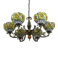 6 Lights Sunflower Hanging Light Tiffany Style Stained Glass Chandelier Lighting for Bedroom - Rebooters