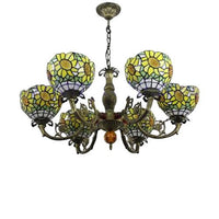 6 Lights Sunflower Hanging Light Tiffany Style Stained Glass Chandelier Lighting for Bedroom - Rebooters
