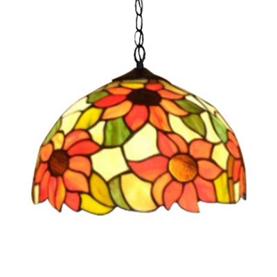 12"/16" Wide Domed Hanging Lamp Tiffany-Style Sunflower Light - Rebooters