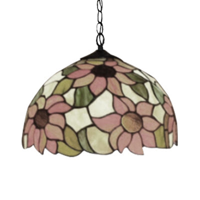 12"/16" Wide Domed Hanging Lamp Tiffany-Style Sunflower Light - Rebooters