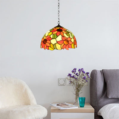 12"/16" Wide Domed Hanging Lamp Tiffany-Style Sunflower Light - Rebooters