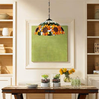 12"/16" Wide Domed Hanging Lamp Tiffany-Style Sunflower Light - Rebooters