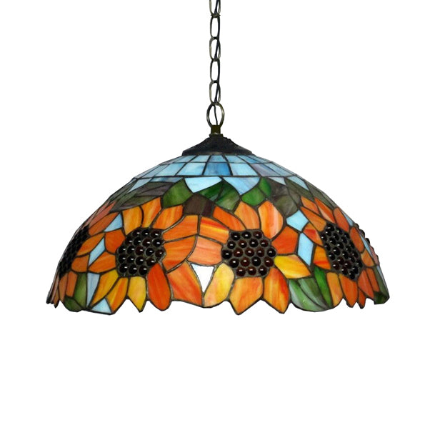 12"/16" Wide Domed Hanging Lamp Tiffany-Style Sunflower Light - Rebooters