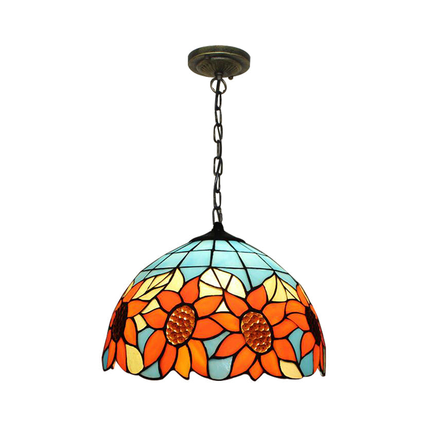 12"/16" Wide Domed Hanging Lamp Tiffany-Style Sunflower Light - Rebooters