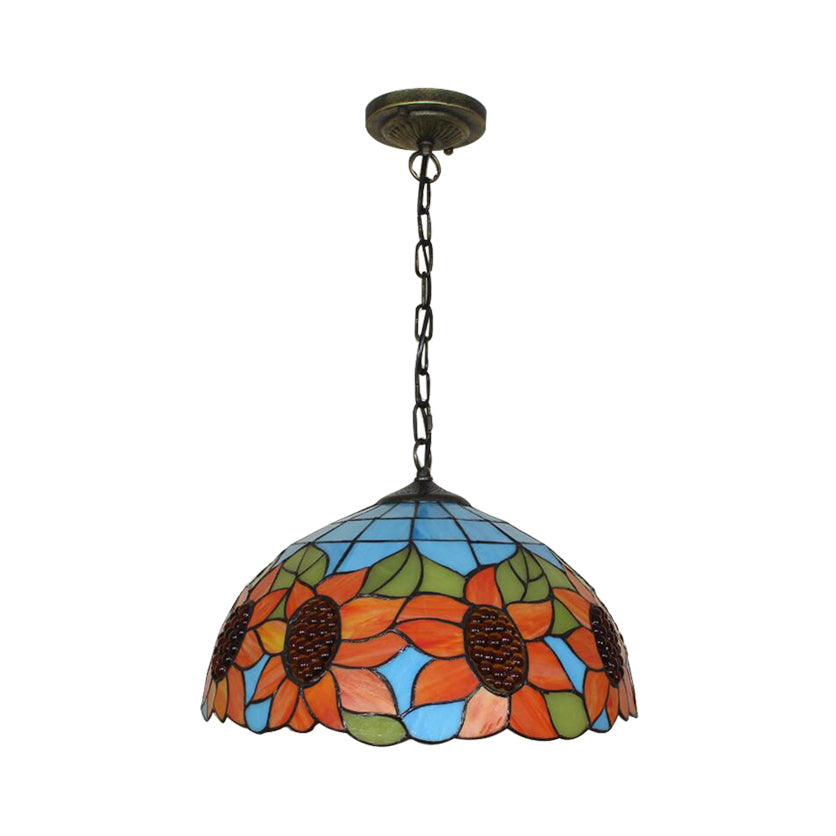 12"/16" Wide Domed Hanging Lamp Tiffany-Style Sunflower Light - Rebooters