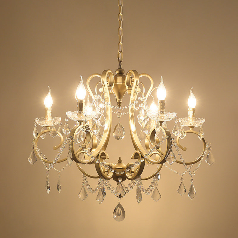 Gold 6 Bulbs Scroll Chandelier Light Fixture with Crystal Lamp - Rebooters
