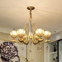6-Light Lotus Shade Pendulum Light Gold Finish Chandelier - Rebooters