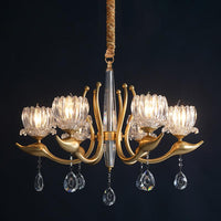 6-Light Lotus Shade Pendulum Light Gold Finish Chandelier - Rebooters