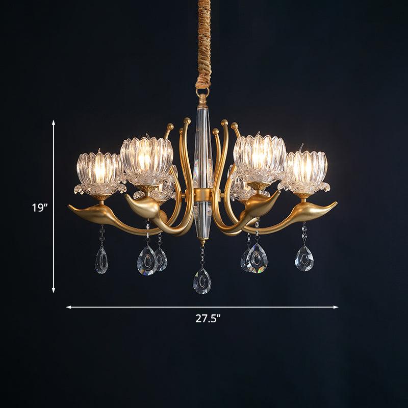 6-Light Lotus Shade Pendulum Light Gold Finish Chandelier - Rebooters