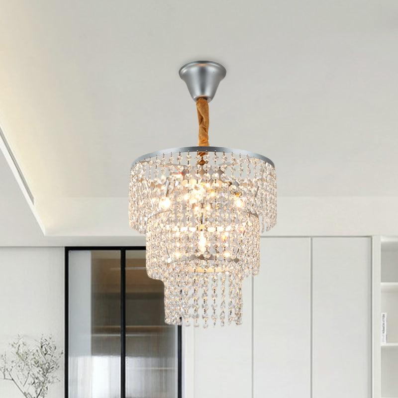 4 Lights Bedroom Suspension Light Modernism Silver Chandelier - Rebooters