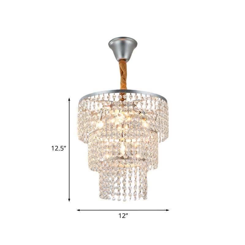 4 Lights Bedroom Suspension Light Modernism Silver Chandelier - Rebooters