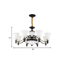 6/8 Heads Conical Chandelier Light Traditional Black Opal Glass Pendant - Rebooters