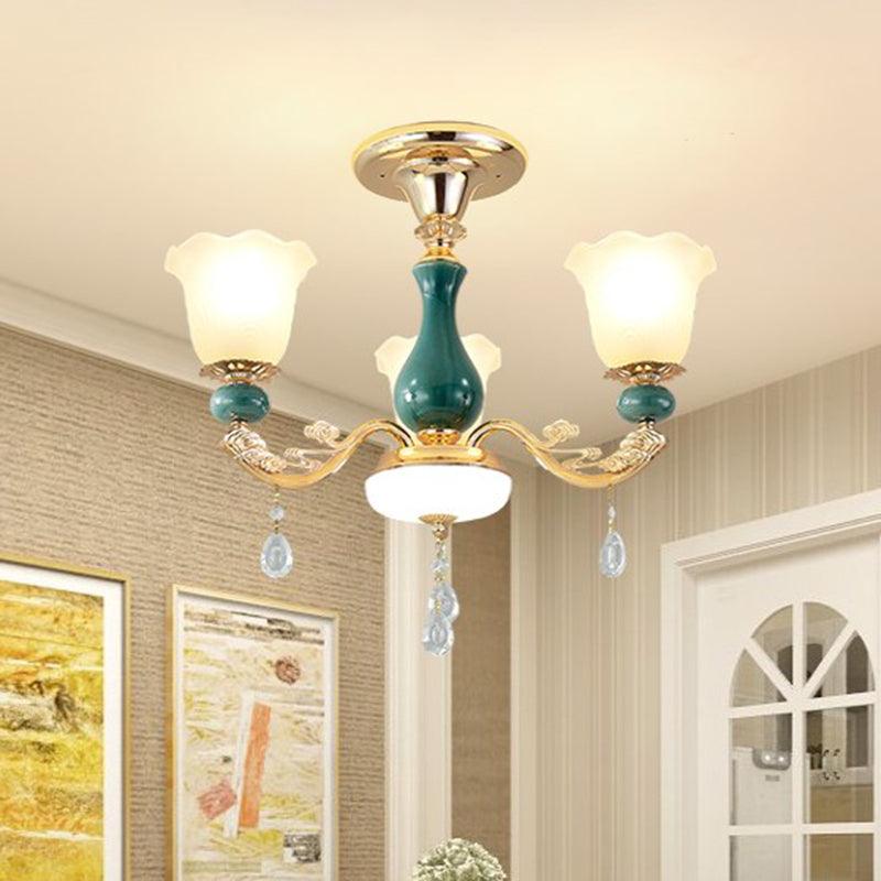 3/6 Bulbs Up Suspension Lamp Classic Flower Opal Glass Chandelier - Rebooters
