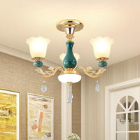 3/6 Bulbs Up Suspension Lamp Classic Flower Opal Glass Chandelier - Rebooters