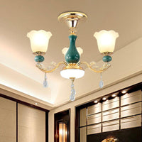 3/6 Bulbs Up Suspension Lamp Classic Flower Opal Glass Chandelier - Rebooters