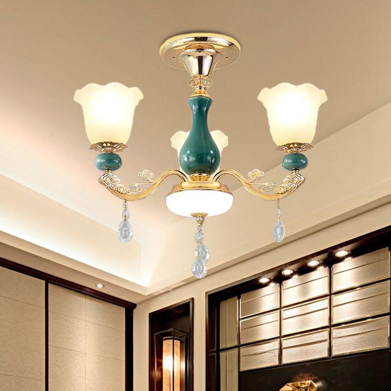 3/6 Bulbs Up Suspension Lamp Classic Flower Opal Glass Chandelier - Rebooters