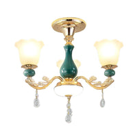 3/6 Bulbs Up Suspension Lamp Classic Flower Opal Glass Chandelier - Rebooters