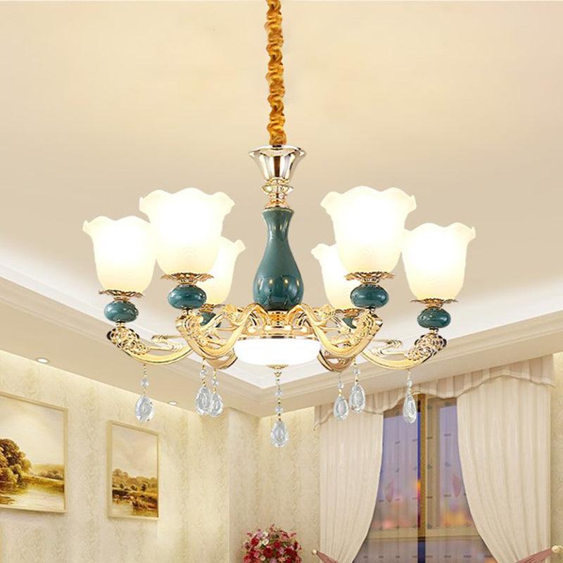 3/6 Bulbs Up Suspension Lamp Classic Flower Opal Glass Chandelier - Rebooters