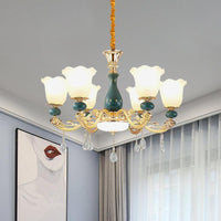 3/6 Bulbs Up Suspension Lamp Classic Flower Opal Glass Chandelier - Rebooters