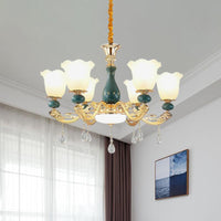 3/6 Bulbs Up Suspension Lamp Classic Flower Opal Glass Chandelier - Rebooters