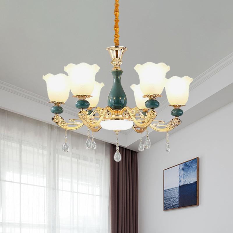 3/6 Bulbs Up Suspension Lamp Classic Flower Opal Glass Chandelier - Rebooters