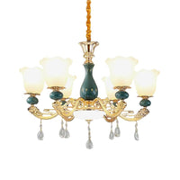 3/6 Bulbs Up Suspension Lamp Classic Flower Opal Glass Chandelier - Rebooters