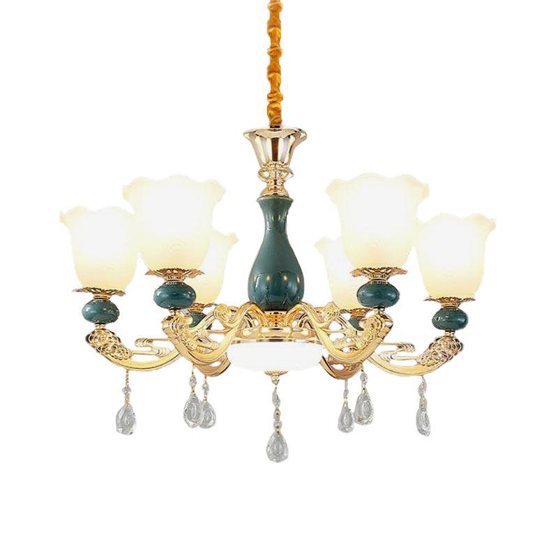 3/6 Bulbs Up Suspension Lamp Classic Flower Opal Glass Chandelier - Rebooters