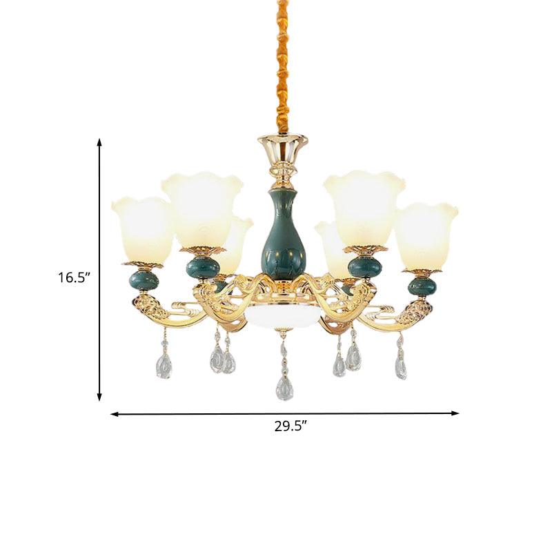 3/6 Bulbs Up Suspension Lamp Classic Flower Opal Glass Chandelier - Rebooters