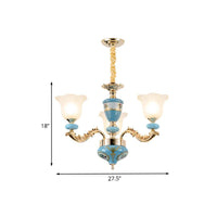 3/6-Head Opaline Glass Ceiling Chandelier Vintage Blue Floral - Rebooters