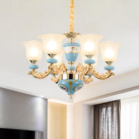 3/6-Head Opaline Glass Ceiling Chandelier Vintage Blue Floral - Rebooters