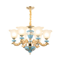 3/6-Head Opaline Glass Ceiling Chandelier Vintage Blue Floral - Rebooters