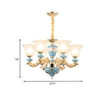 3/6-Head Opaline Glass Ceiling Chandelier Vintage Blue Floral - Rebooters