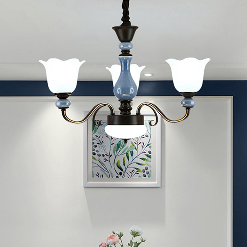 Blue Floral Shape Hanging Chandelier Countryside Light Kit - Rebooters