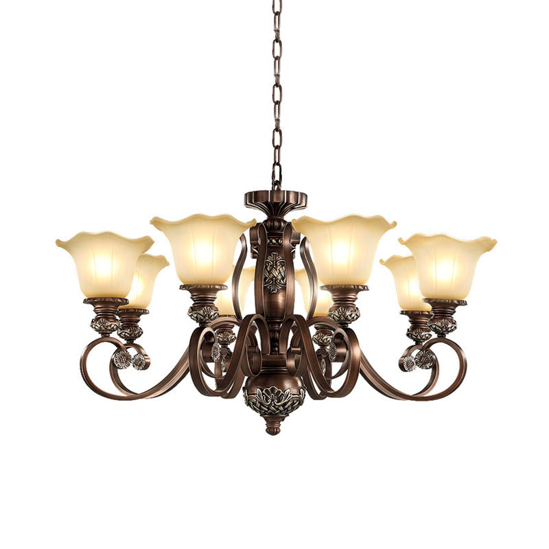 Countryside Bloom Pendant Chandelier 8 Bulbs Opaline Glass Lamp - Rebooters