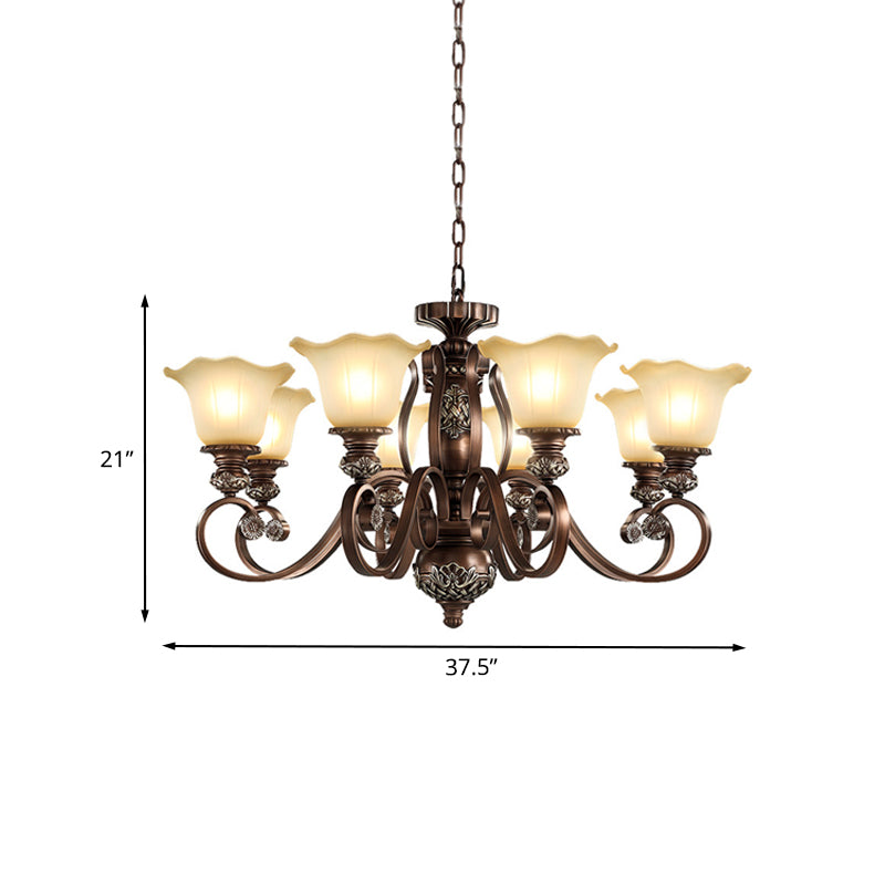 Countryside Bloom Pendant Chandelier 8 Bulbs Opaline Glass Lamp - Rebooters