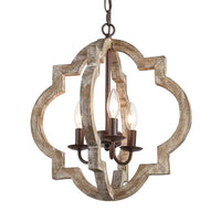 4 Lights Candle-Style Ceiling Chandelier Countryside Beige Wood Pendant Lamp - Rebooters