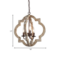 4 Lights Candle-Style Ceiling Chandelier Countryside Beige Wood Pendant Lamp - Rebooters