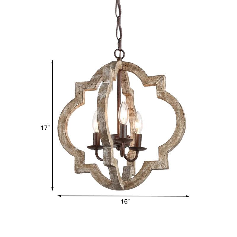 4 Lights Candle-Style Ceiling Chandelier Countryside Beige Wood Pendant Lamp - Rebooters
